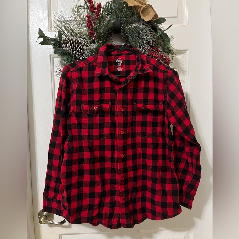 Red & Black Buffalo Plaid Flannel Shirt - Kids Size 14/16 Husky